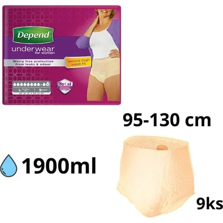DEPEND MAXIMUM L для женщин 1×9 шт, брюки-стрейч, обхват бедер 95-130 см: цены и характеристики