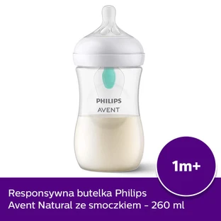 Avent Natural Response, пляшечка з чутливою соскою, з клапаном AirFree, інтенсивність потоку 3, SCY673/01, після 1 місяця, 260 мл ПОЛАМАНА УПАКОВКА