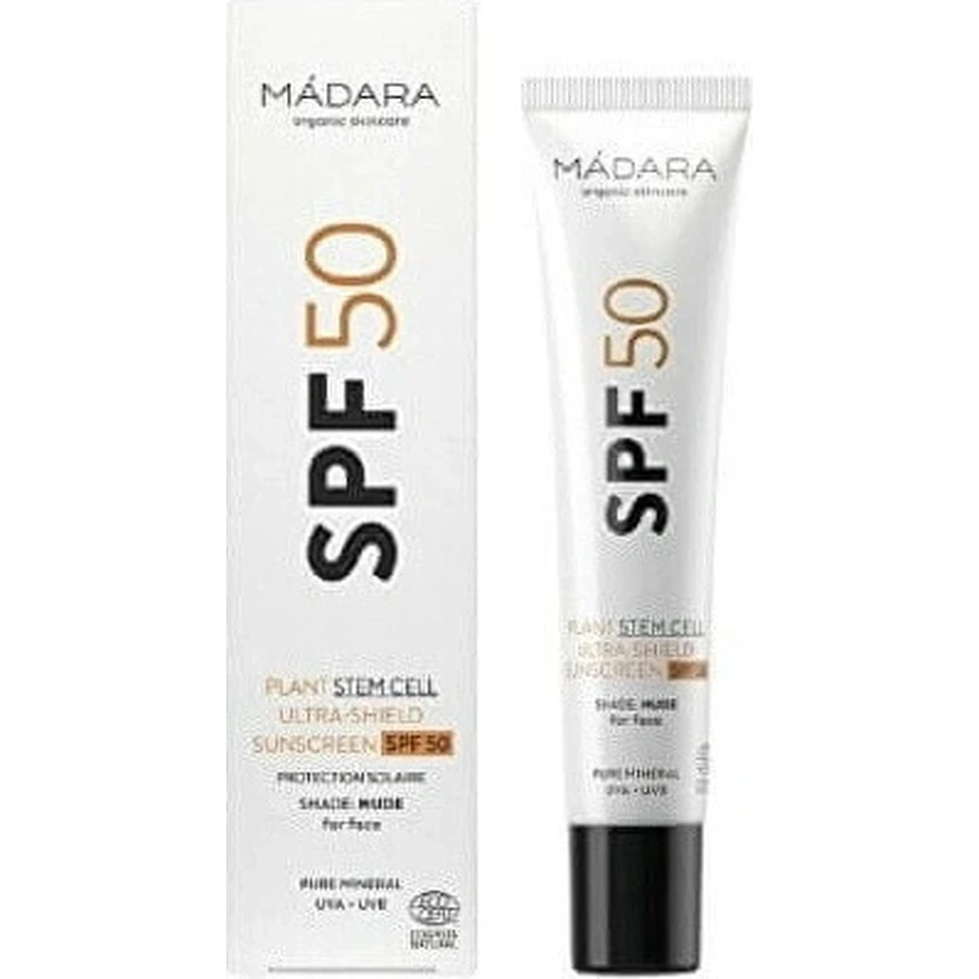 Mádara SPF50 Plant Stem Cell Ultra-Shield Sunscreen 1×40 мл, натуральный сертифицированный минеральный солнцезащитный крем: цены и характеристики