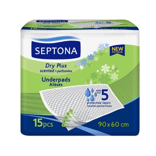 Septona Dry Plus, гігієнічні прокладки, ароматизовані, 90 х 60 см, 15 штук