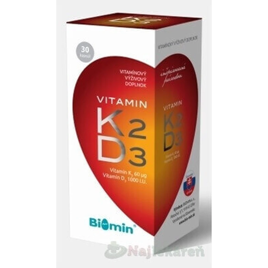 Biomin VITAMIN K2 + D3 1000 МЕ 1×30 капс, пищевая добавка: цены и характеристики