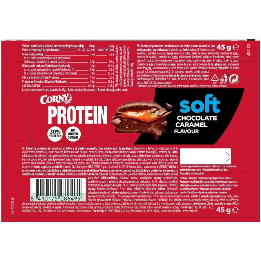 Протеїновий шоколадно-карамельний батончик Corny Protein SOFT 45 г: ціни та характеристики