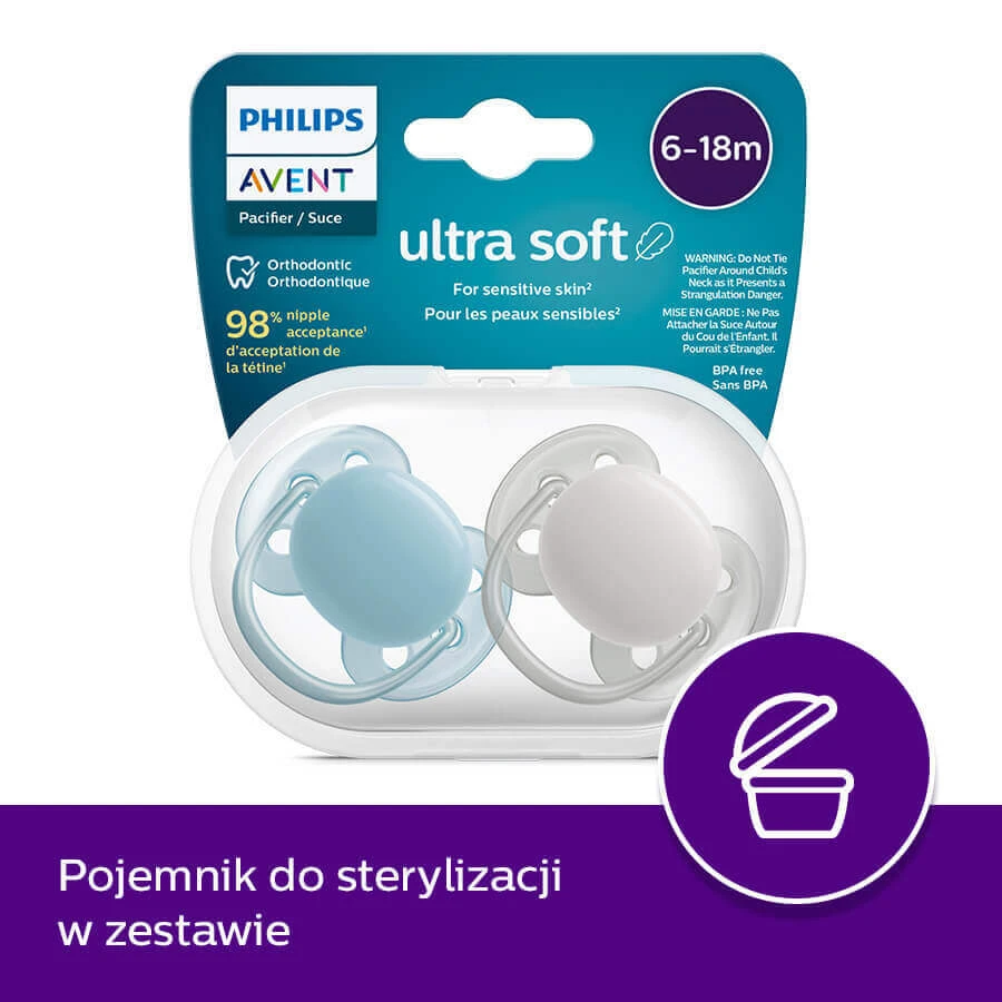 Avent Ultra Soft, пустушка, силіконова, симетрична, для хлопчиків, SCF091/17, 6-18 місяців, 2 штуки ПОЛАМАНА УПАКОВКА: ціни та характеристики