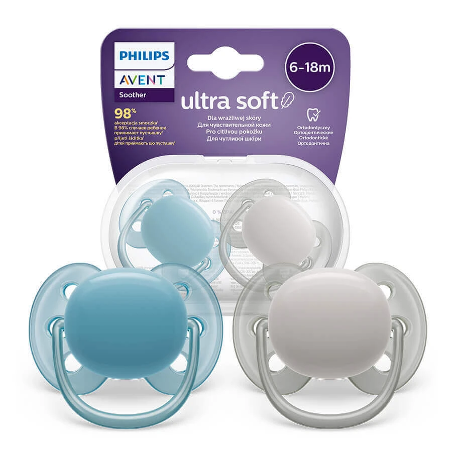 Avent Ultra Soft, пустушка, силіконова, симетрична, для хлопчиків, SCF091/17, 6-18 місяців, 2 штуки ПОЛАМАНА УПАКОВКА: ціни та характеристики
