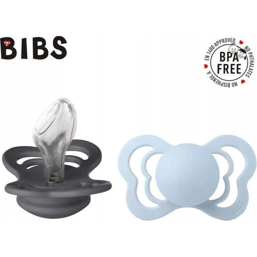 BIBS Couture ортодонтична пустушка з натурального каучуку залізо/блакитний 1×2 шт, вік 2: ціни та характеристики