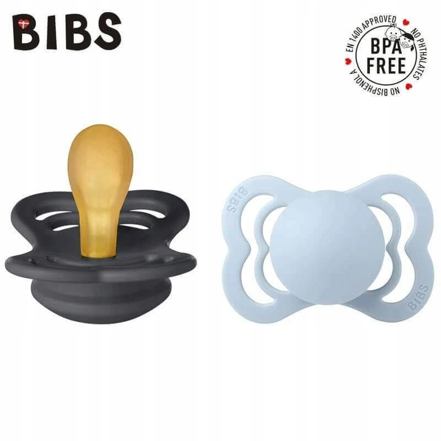 BIBS Couture ортодонтична пустушка з натурального каучуку залізо/блакитний 1×2 шт, вік 2: ціни та характеристики
