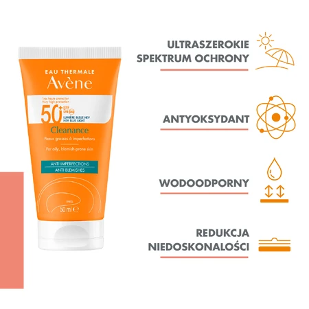 Avene Cleanance Sun Солнцезащитный крем, для жирной и склонной к несовершенствам кожи, SPF 50+, 50 мл: цены и характеристики