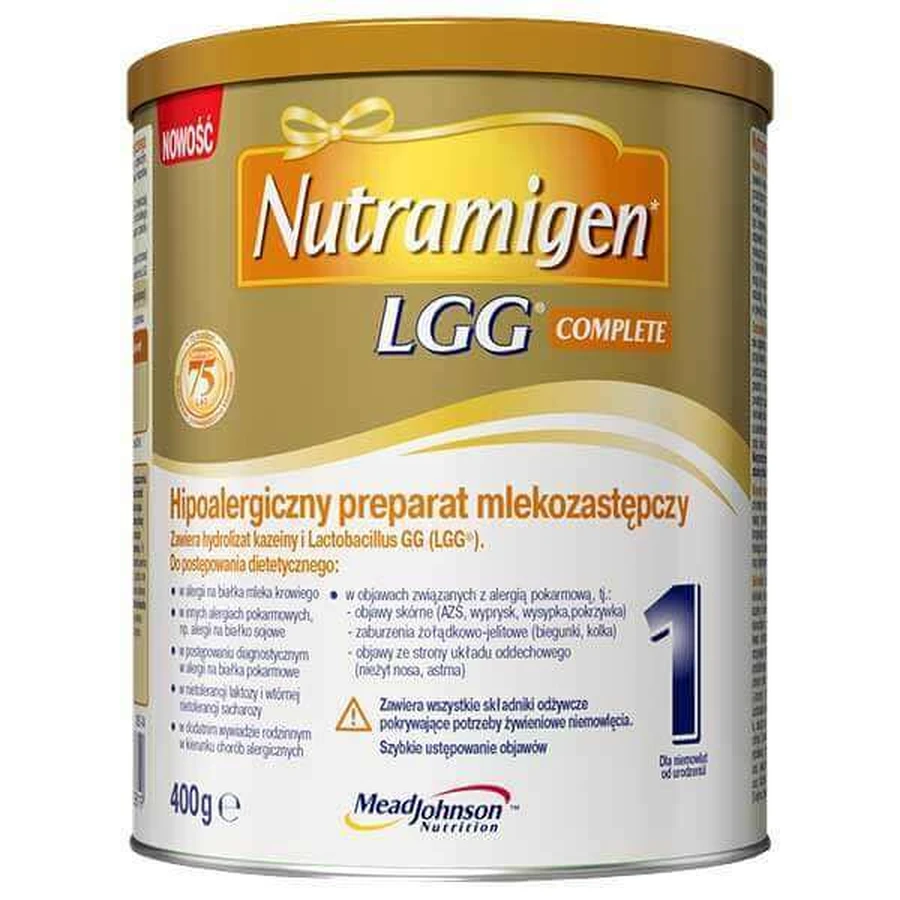 Повноцінна, гіпоалергенна молочна суміш Nutramigen 1 LGG Complete, від народження, 400 г: ціни та характеристики