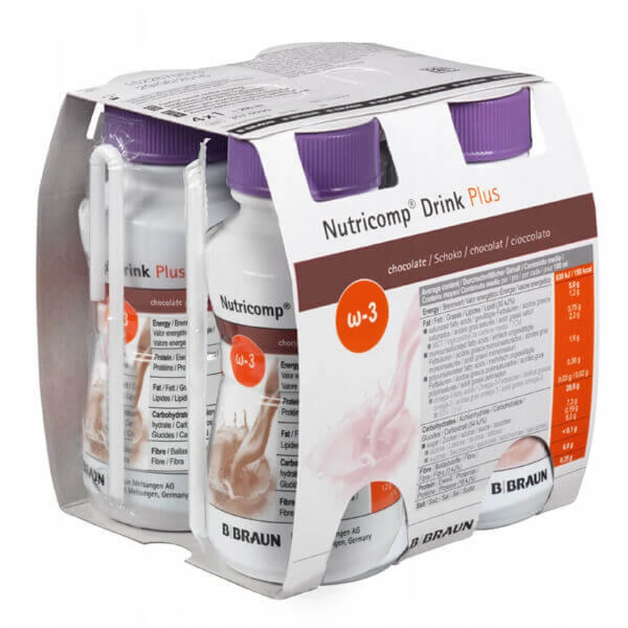 Nutricomp Drink Plus, шоколадный вкус, 4 x 200 мл ЗАГРЯЗНЕННАЯ УПАКОВКА: цены и характеристики