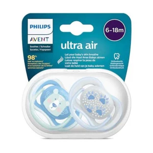 Пустышка Avent Ultra air 6-18 месяцев, голубая/зеленая х 2шт, SCF 085/03