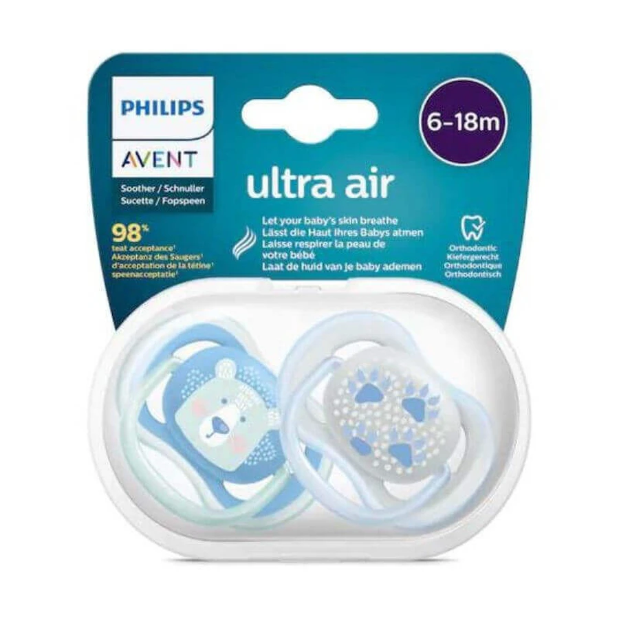 Пустышка Avent Ultra air 6-18 месяцев, голубая/зеленая х 2шт, SCF 085/03: цены и характеристики