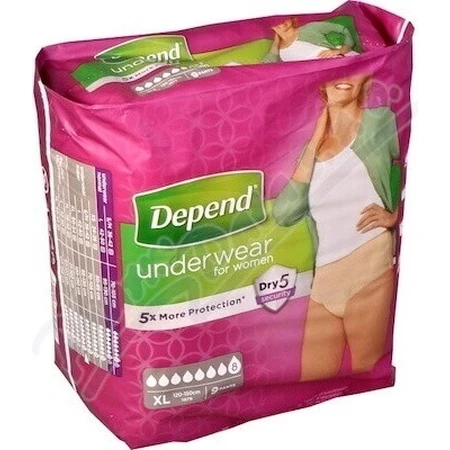 DEPEND SUPER XL для жінок 1×9 шт, еластичні трусики, обхват стегон 120-150 см: ціни та характеристики