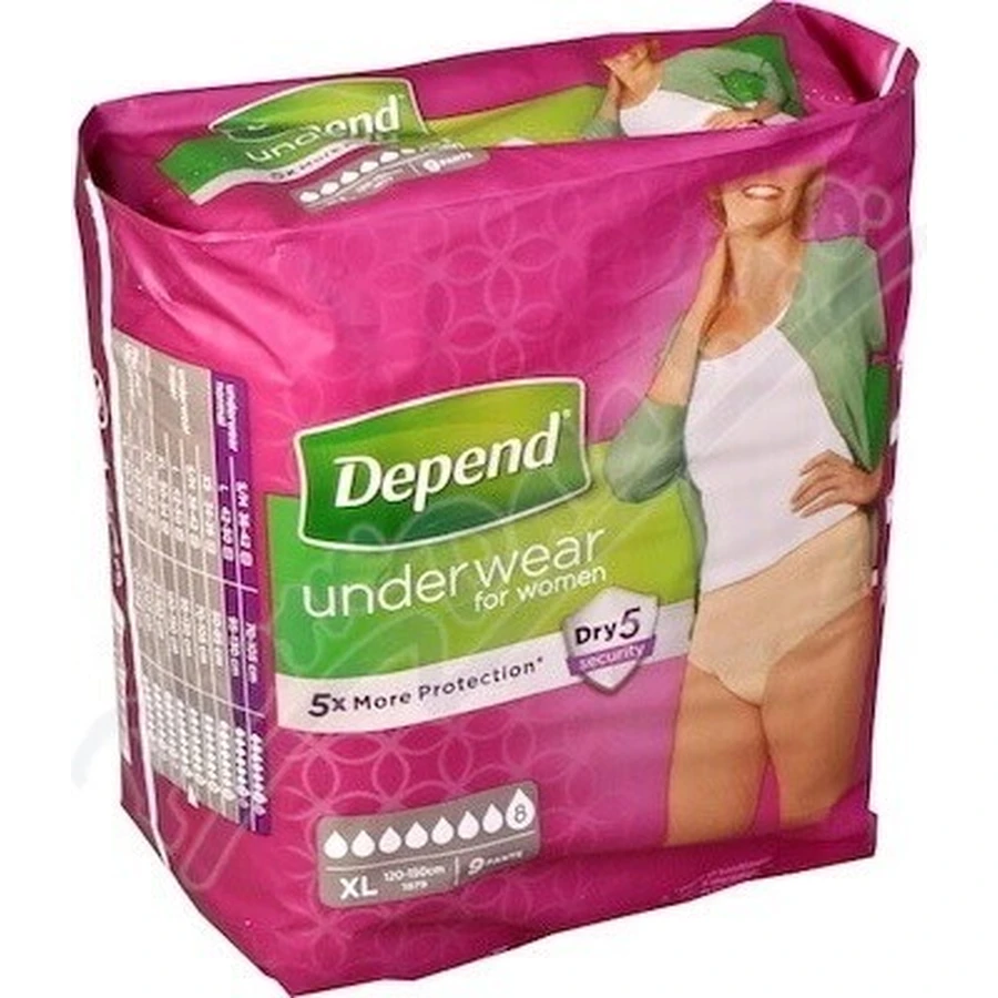 DEPEND SUPER XL для жінок 1×9 шт, еластичні трусики, обхват стегон 120-150 см: ціни та характеристики