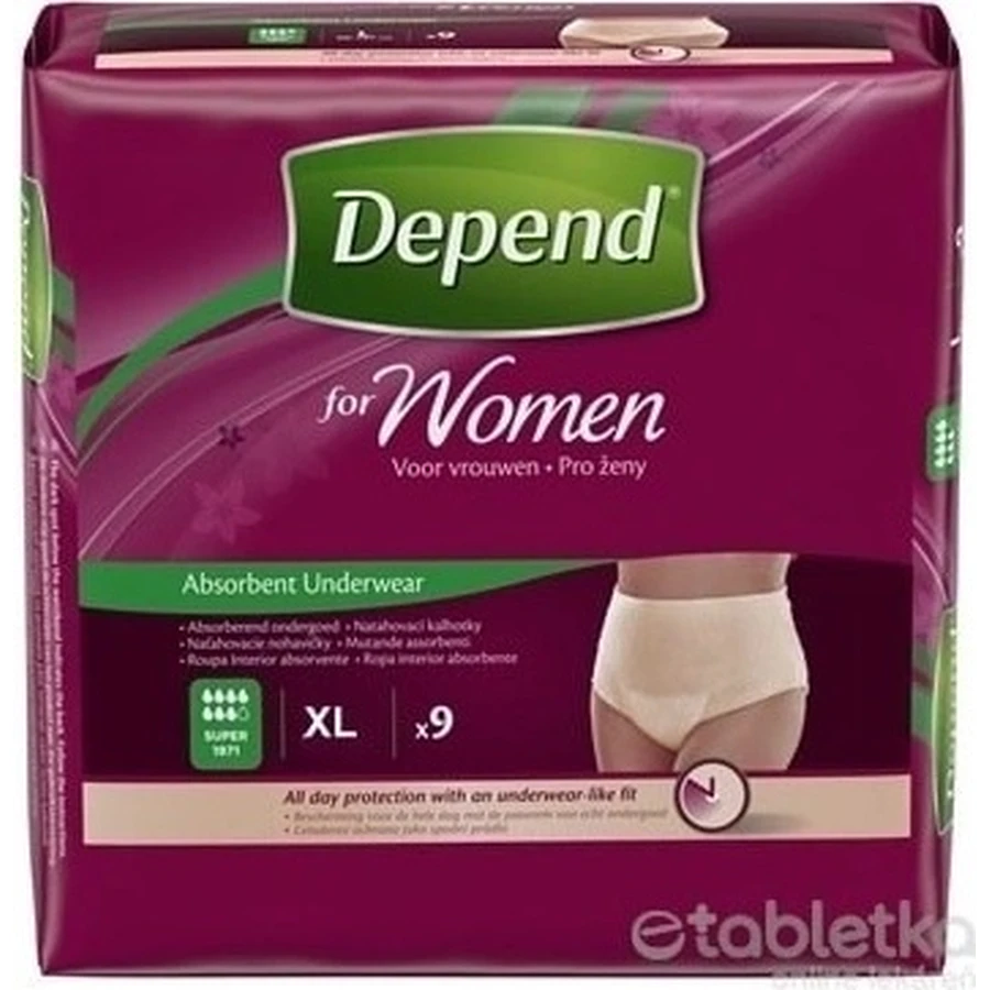 DEPEND SUPER XL для жінок 1×9 шт, еластичні трусики, обхват стегон 120-150 см: ціни та характеристики
