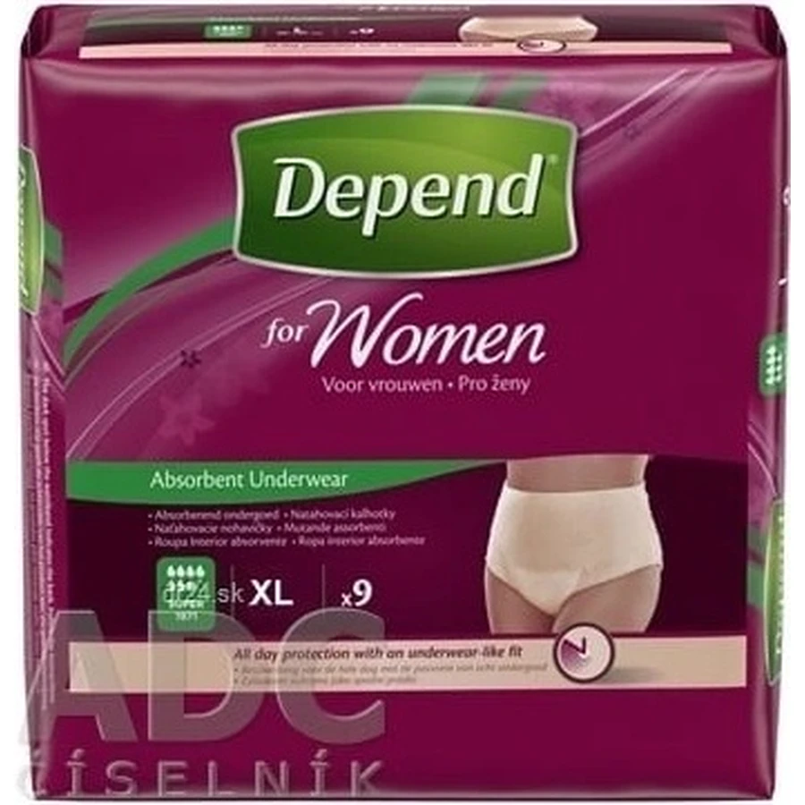 DEPEND SUPER XL для жінок 1×9 шт, еластичні трусики, обхват стегон 120-150 см: ціни та характеристики