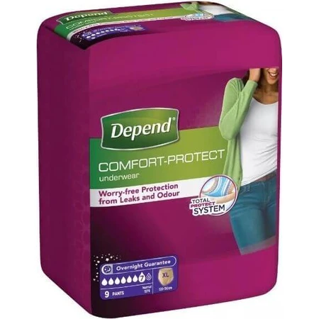DEPEND SUPER XL для жінок 1×9 шт, еластичні трусики, обхват стегон 120-150 см: ціни та характеристики
