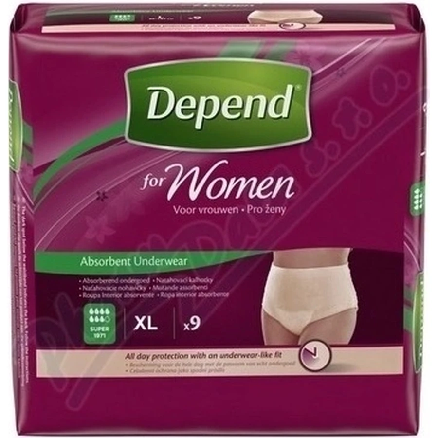 DEPEND SUPER XL для жінок 1×9 шт, еластичні трусики, обхват стегон 120-150 см: ціни та характеристики