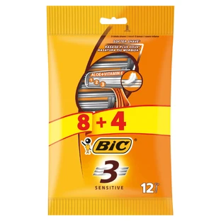 BIC 3 Sensitive Pouch, чоловіча бритва, три леза, 12 штук