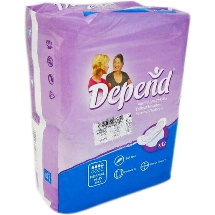 DEPEND NORMAL PLUS 1×12 шт, прокладки для недержания 10×28 см: цены и характеристики
