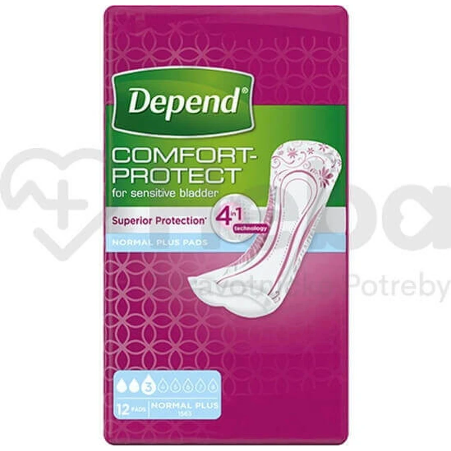 DEPEND NORMAL PLUS 1×12 шт, прокладки для недержания 10×28 см: цены и характеристики