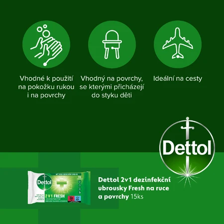 Dettol Дезінфікуючі серветки 2в1 для рук та поверхонь 15 шт: ціни та характеристики