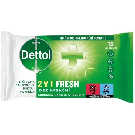 Dettol Дезінфікуючі серветки 2в1 для рук та поверхонь 15 шт: ціни та характеристики