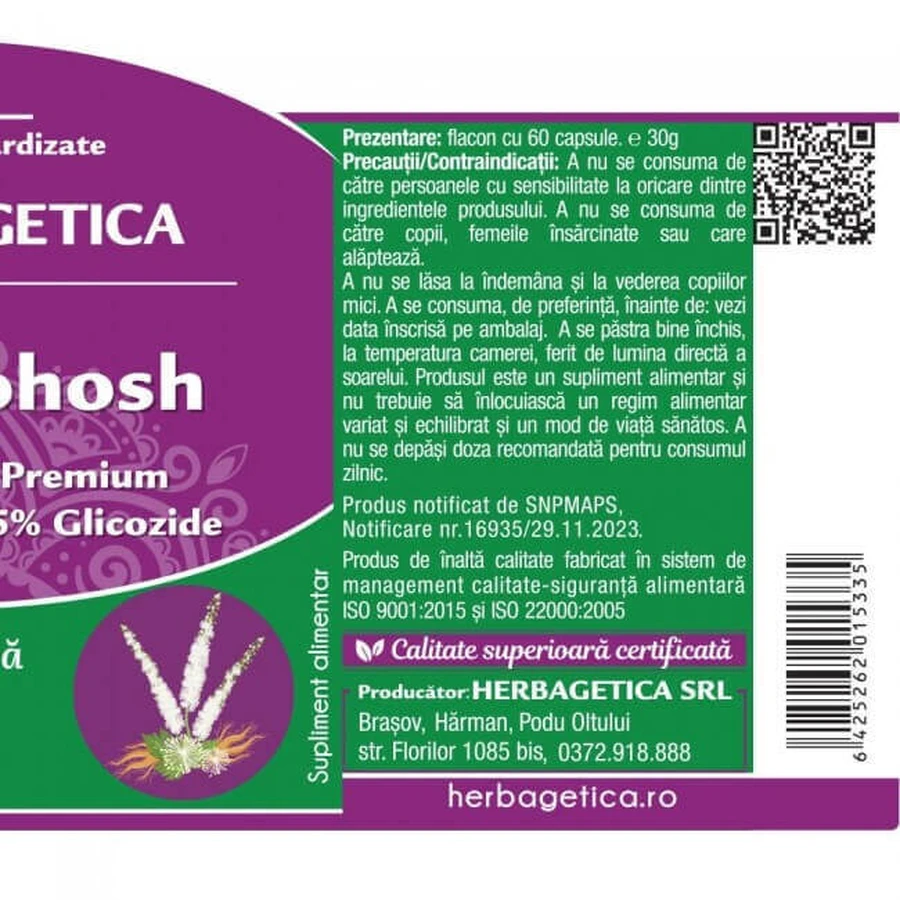 Herbagetica Black Cohosh x 60cps: цены и характеристики