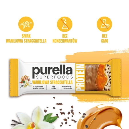 Протеїн Purella Superfoods Protein, протеїновий батончик, ванільна страчателла, 45 г: ціни та характеристики