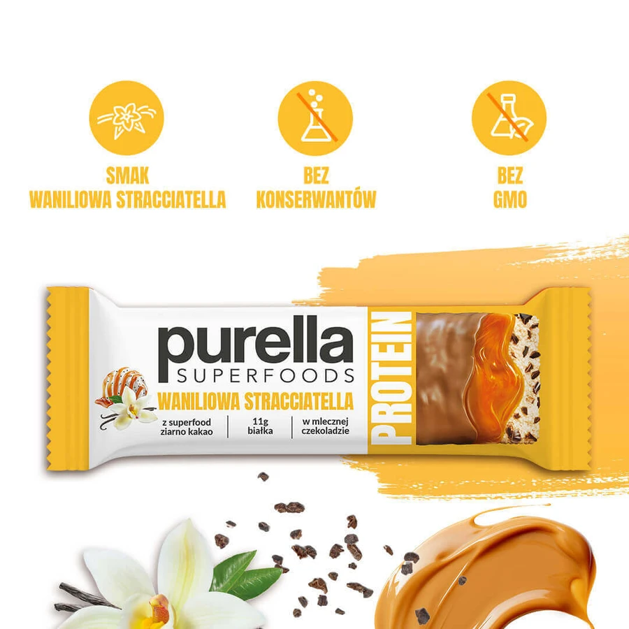 Протеїн Purella Superfoods Protein, протеїновий батончик, ванільна страчателла, 45 г: ціни та характеристики
