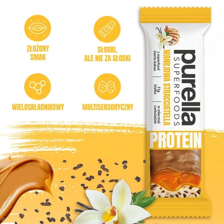 Протеїн Purella Superfoods Protein, протеїновий батончик, ванільна страчателла, 45 г: ціни та характеристики