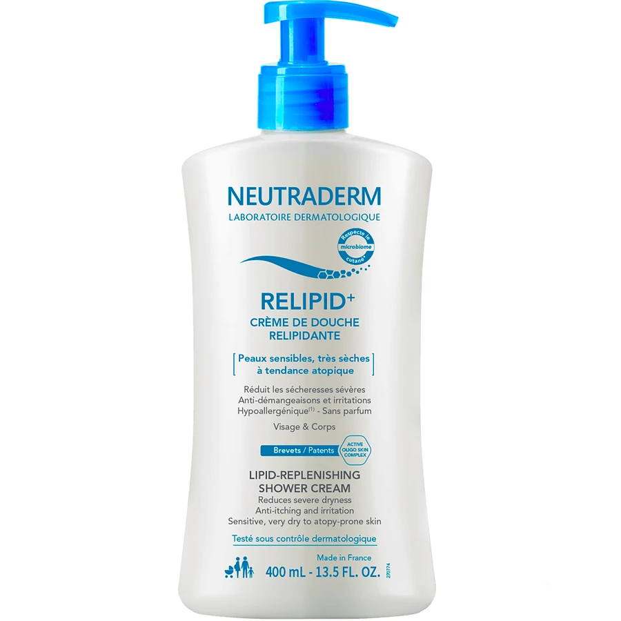 Neutraderm Relipid+, засіб для вмивання для чутливої, дуже сухої та атопічної шкіри обличчя та тіла, що поповнює запаси ліпідів, 400 мл: ціни та характеристики