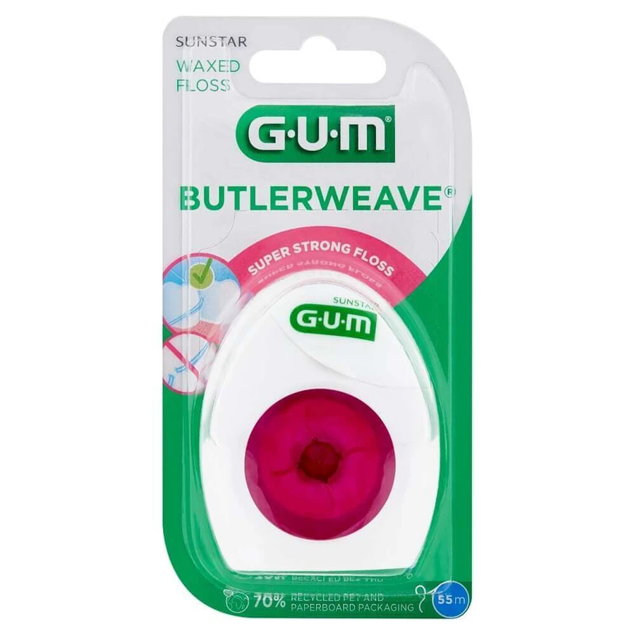 Гумка Sunstar Gum Butlerweave, без зубної нитки, вощена, 55 м: ціни та характеристики