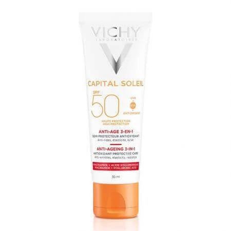 Vichy Capital Soleil 3 в 1 Антиоксидантний крем проти зморшок з SPF 50, 50 мл: ціни та характеристики