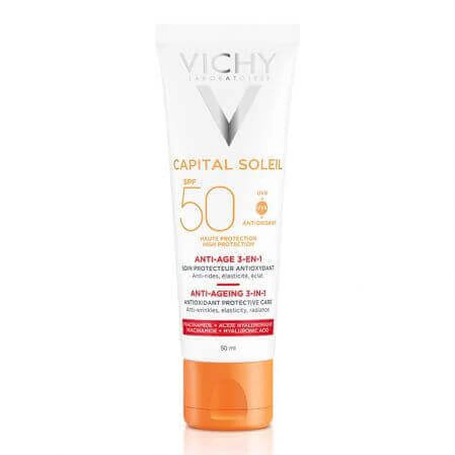 Vichy Capital Soleil 3 в 1 Антиоксидантний крем проти зморшок з SPF 50, 50 мл: ціни та характеристики