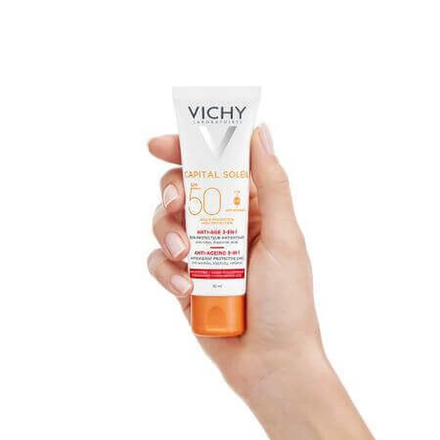 Vichy Capital Soleil 3 в 1 Антиоксидантний крем проти зморшок з SPF 50, 50 мл: ціни та характеристики
