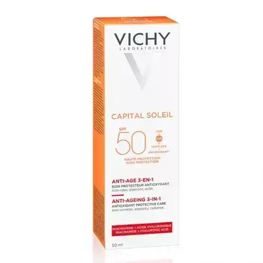 Vichy Capital Soleil 3 в 1 Антиоксидантний крем проти зморшок з SPF 50, 50 мл: ціни та характеристики