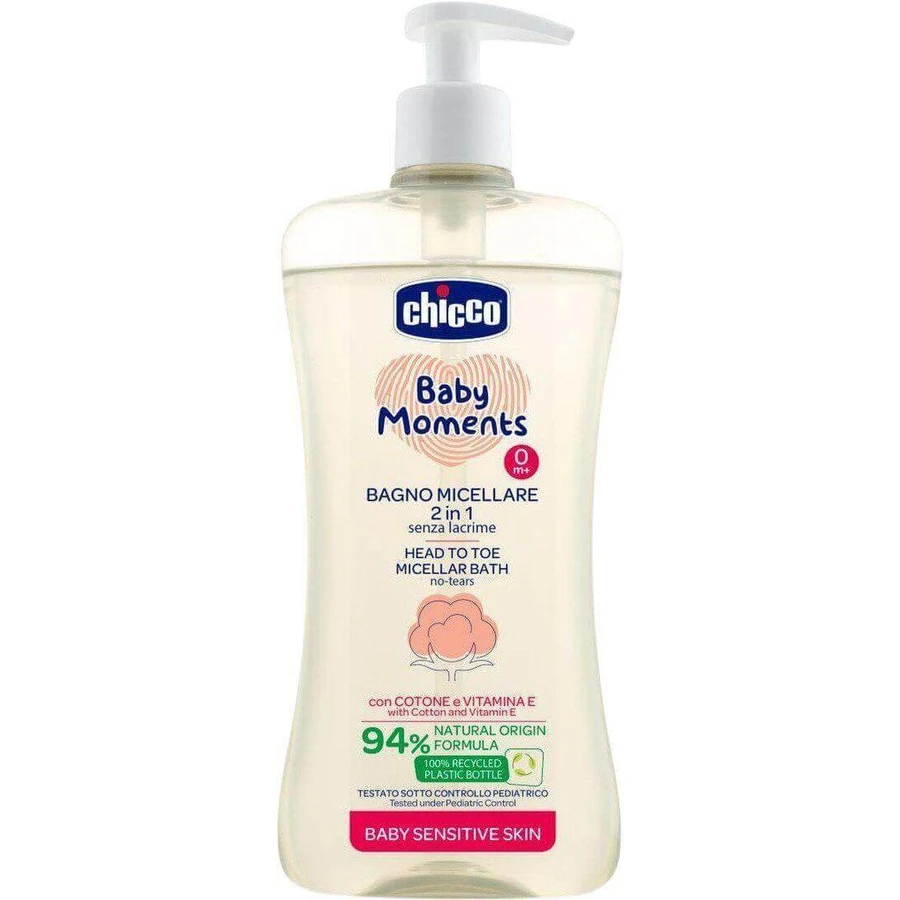 Chicco Міцелярний шампунь для волосся та тіла з дозатором Baby Moments Sensitive 94% натуральних інгредієнтів 500 мл: ціни та характеристики