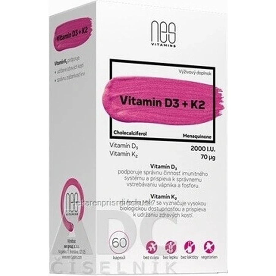 nesVITAMINS Витамин D3 2000 ЕД + K2 70 г 1×60 капс, пищевая добавка: цены и характеристики