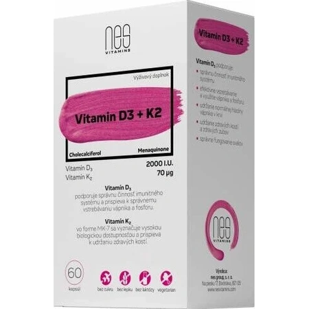 nesVITAMINS Витамин D3 2000 ЕД + K2 70 г 1×60 капс, пищевая добавка: цены и характеристики