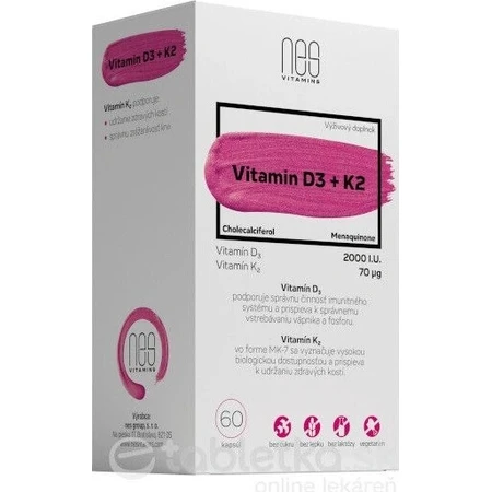 nesVITAMINS Витамин D3 2000 ЕД + K2 70 г 1×60 капс, пищевая добавка: цены и характеристики