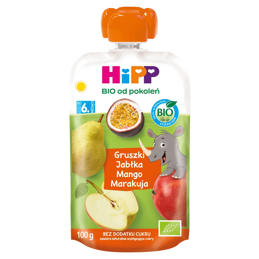 HiPP HiPPiS Біофруктовий мус, груша, яблуко, манго та маракуйя, після 6 місяців, 100 г: ціни та характеристики