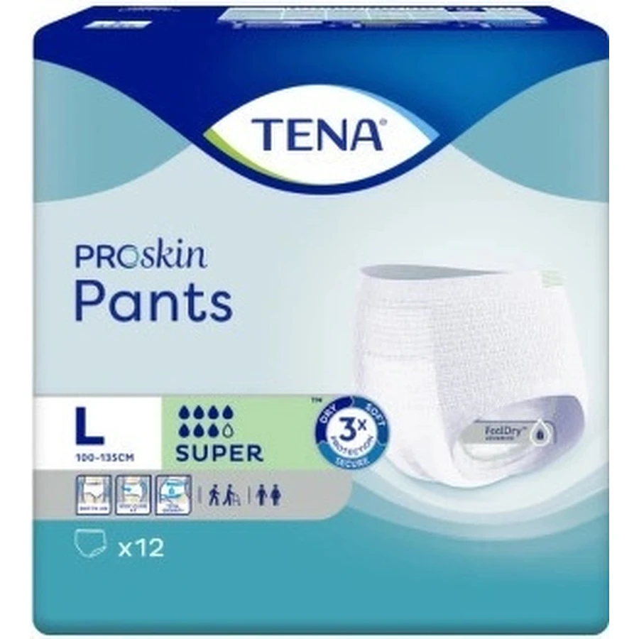 TENA PANTS SUPER LARGE 1×12 шт, еластичні поглинаючі трусики, поглинання 2010 мл, обхват стегон 100-135 см: ціни та характеристики