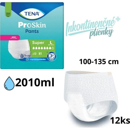 TENA PANTS SUPER LARGE 1×12 шт, еластичні поглинаючі трусики, поглинання 2010 мл, обхват стегон 100-135 см: ціни та характеристики