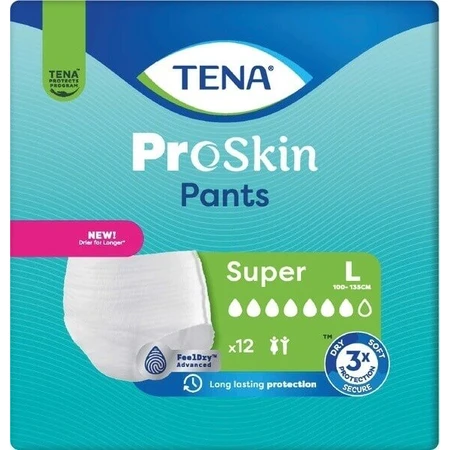 TENA PANTS SUPER LARGE 1×12 шт, еластичні поглинаючі трусики, поглинання 2010 мл, обхват стегон 100-135 см: ціни та характеристики