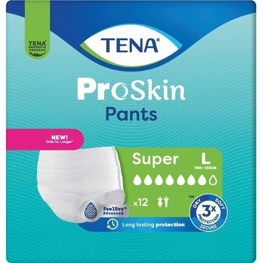 TENA PANTS SUPER LARGE 1×12 шт, еластичні поглинаючі трусики, поглинання 2010 мл, обхват стегон 100-135 см: ціни та характеристики