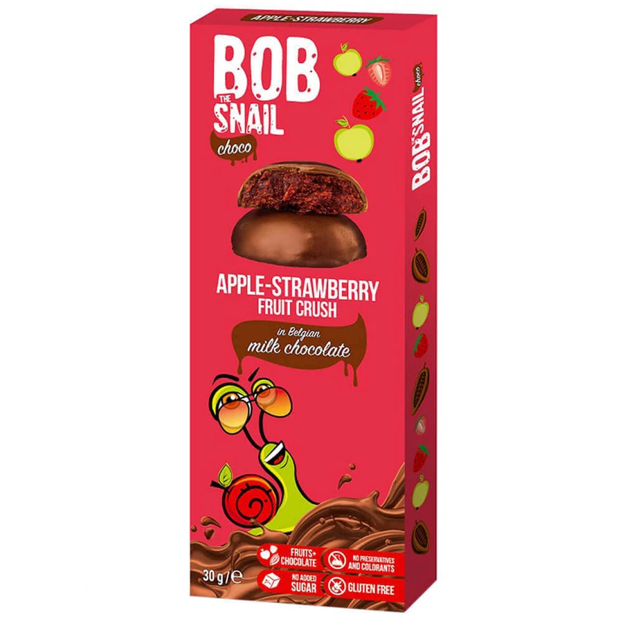 Bob Snail Choco Фруктовый снек в молочном шоколаде, яблоко, клубника, 30 г.: цены и характеристики