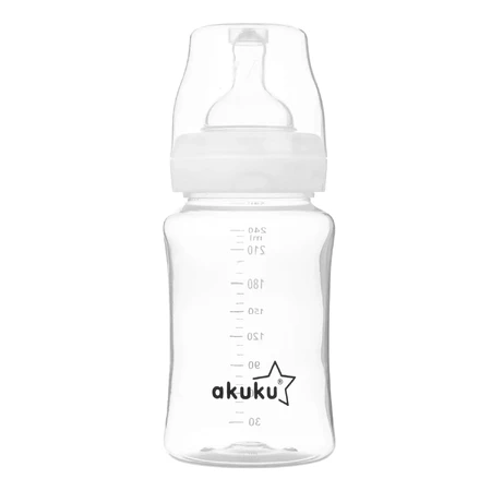 AKUKU, бутылочка с широким горлом, антиколиковая, с силиконовой, закругленной соской, A0107, с рождения, 240 мл: цены и характеристики