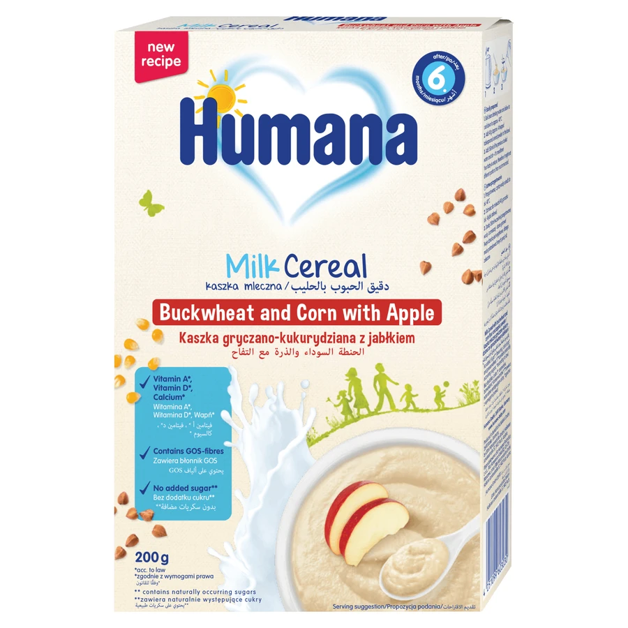 Humana Каша гречнево-яблочная, молочная, без глютена, без добавления сахара, после 6 месяцев, 200 г: цены и характеристики