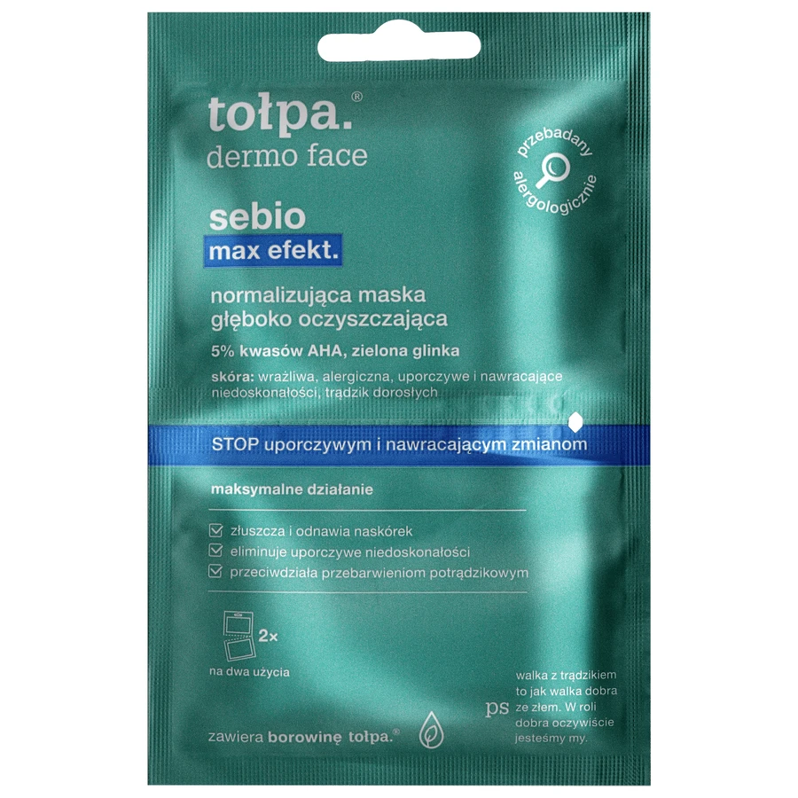 Topa Dermo Face Sebio Max Effect, нормалізуюча маска для глибокого очищення, 6 мл х 2 пакетики КОРОТКИЙ ТЕРМІН: ціни та характеристики