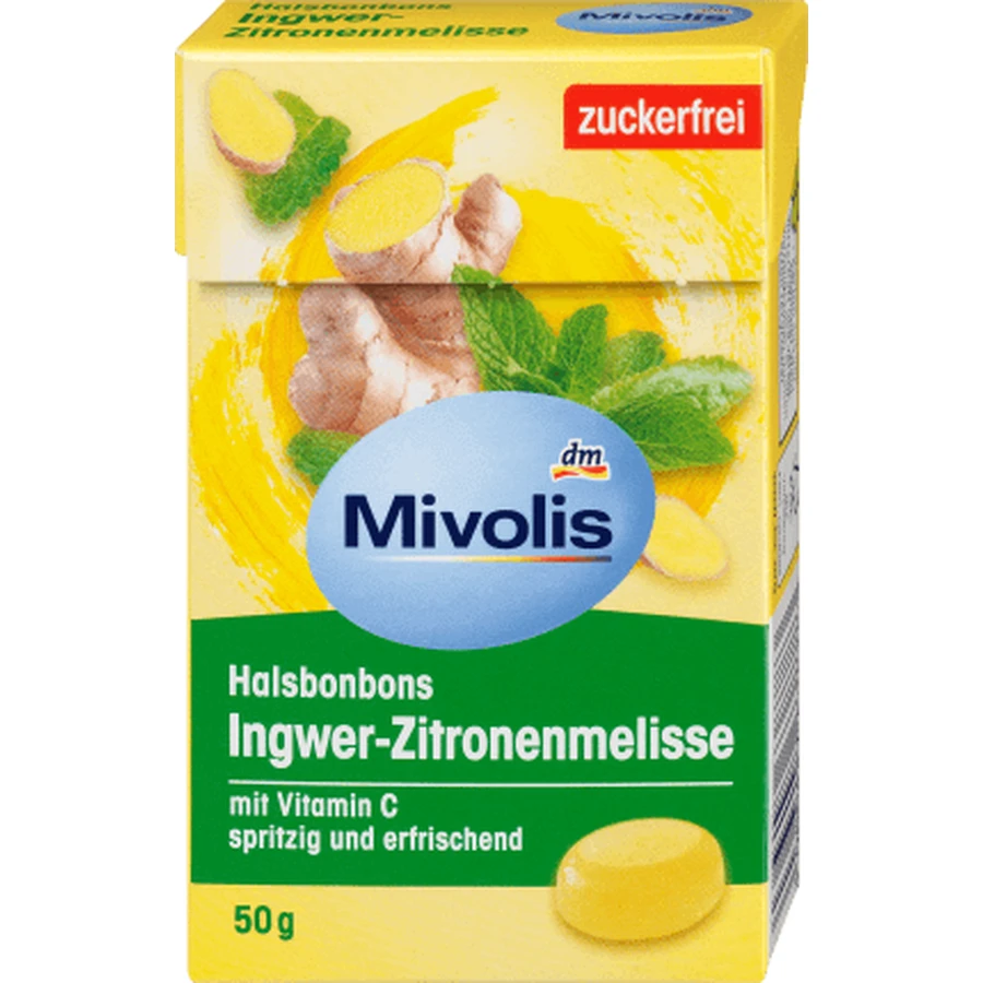 Mivolis Конфеты для горла с имбирем и лимоном, 50 г, 18 штук: цены и характеристики